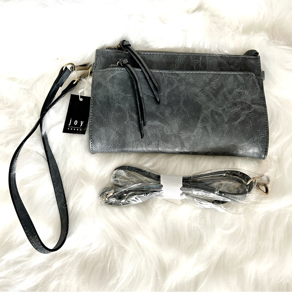Joy Susan Crossbody Wristlet‎ Clutch with Shoulder Strap Gray Large 3-in-1 - Picture 9 of 9